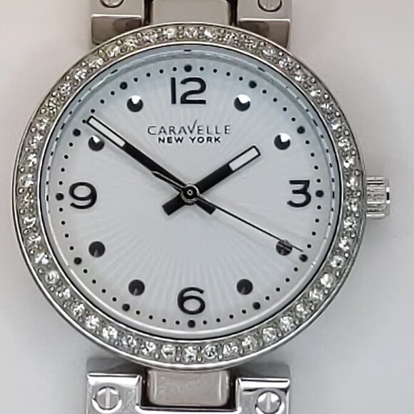 Caravelle Ladies Dress Watch By Bulova Crystal Bezel Reversible Strap 32mm - Picture 14 of 15